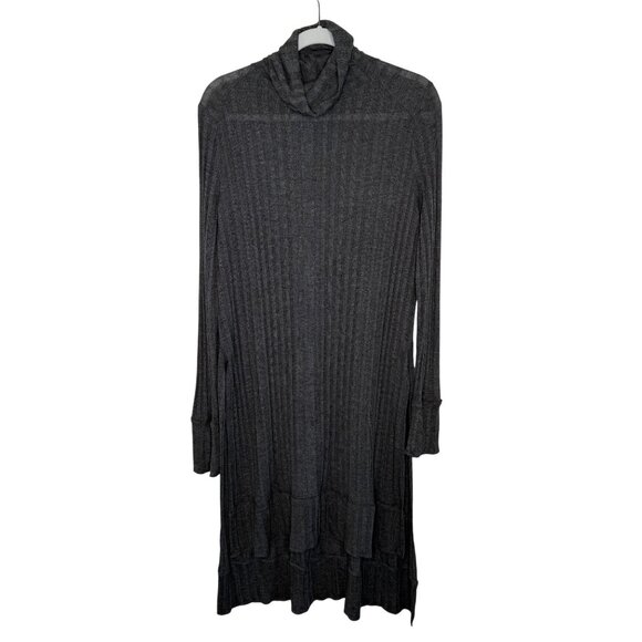 Free People We The Free Gray Ribbed Knit Long-Sleeve Turtleneck Sweater Dress, L - Picture 1 of 9
